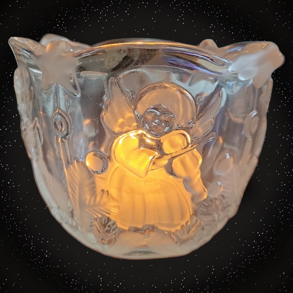 1 Vtg Crystal Angel Holiday Lights Violin Votive Candle Holder Mikasa Germany